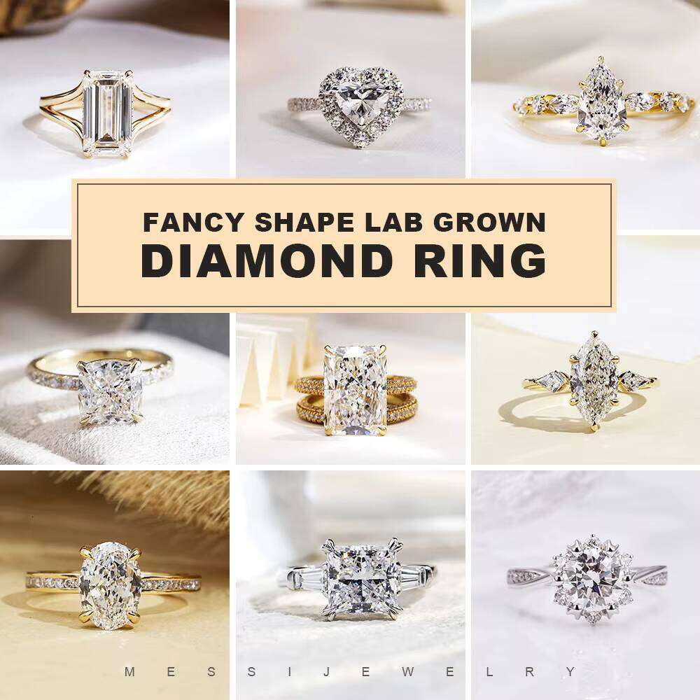 Messi Jewelry Luxury Design Wedding Engagement 925 Silver 14K Pear Cut Lab Diamond Halo Ring