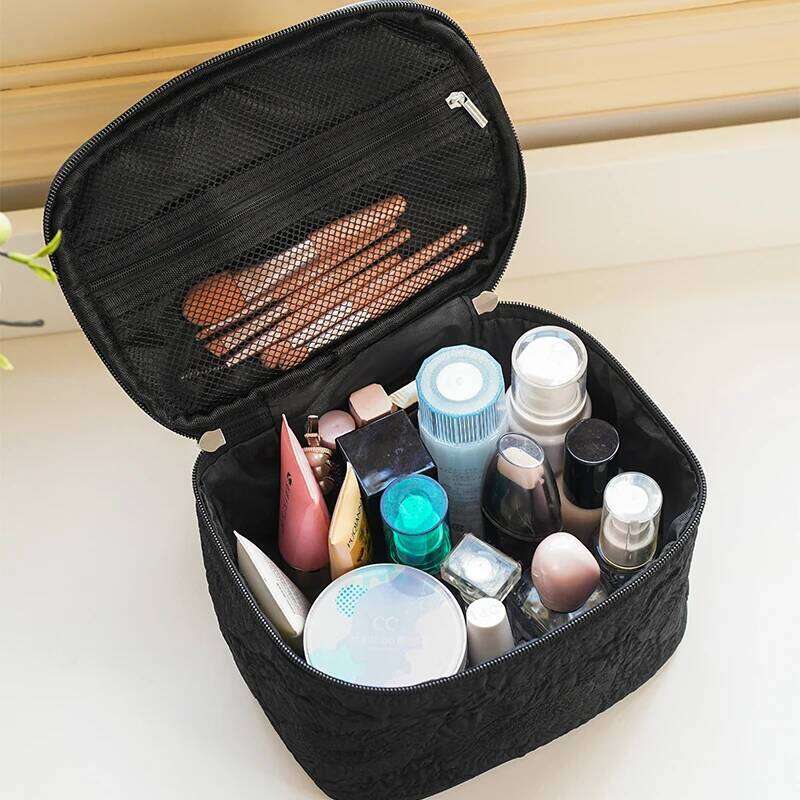 Black Rose Women's Cosmetic Carrying Case, Portable Cosmetics Storage Bag, Flap Large Capacity Double Zipper Closure Bag Y260206