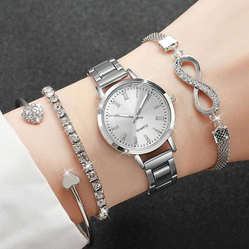 4PCS Fashion Women Watches Rhinestone Bracelets Set Alloy Strap Ladies Quartz Wristwatch Reloj Mujer Girls Clock Without Box Z260206