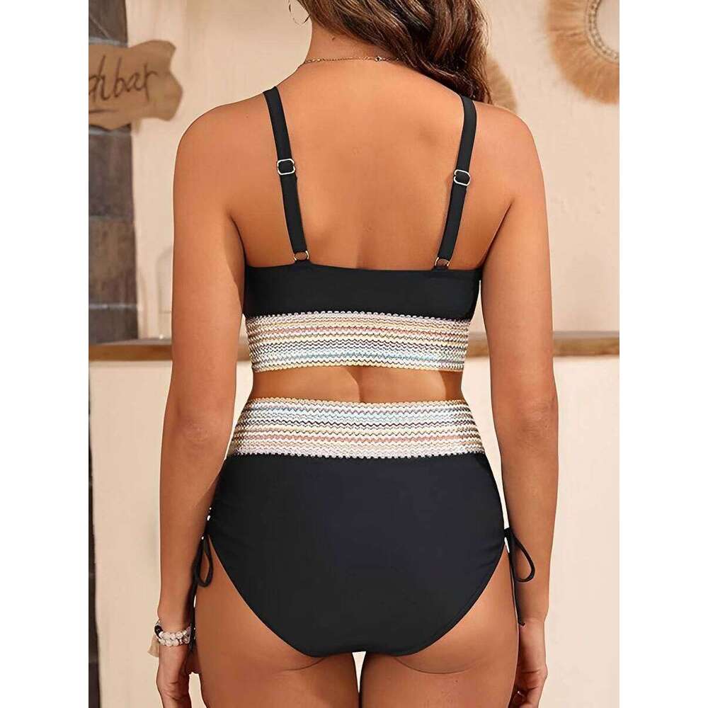 V-neck Bikinis 2025 Women High Waist Swimwear Drawstring Swimsuit Female Beachwear Summer Bathers Bathing Swimming Swim Suit XXL Z260206