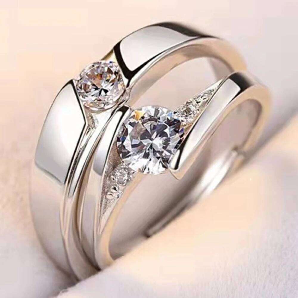 2025 Hot Sale Adjustable Copper Plated Platinum Crystal Couple Ring Set Overlap Opening Finger Jewelry Wholesale Drop Shipping W260206