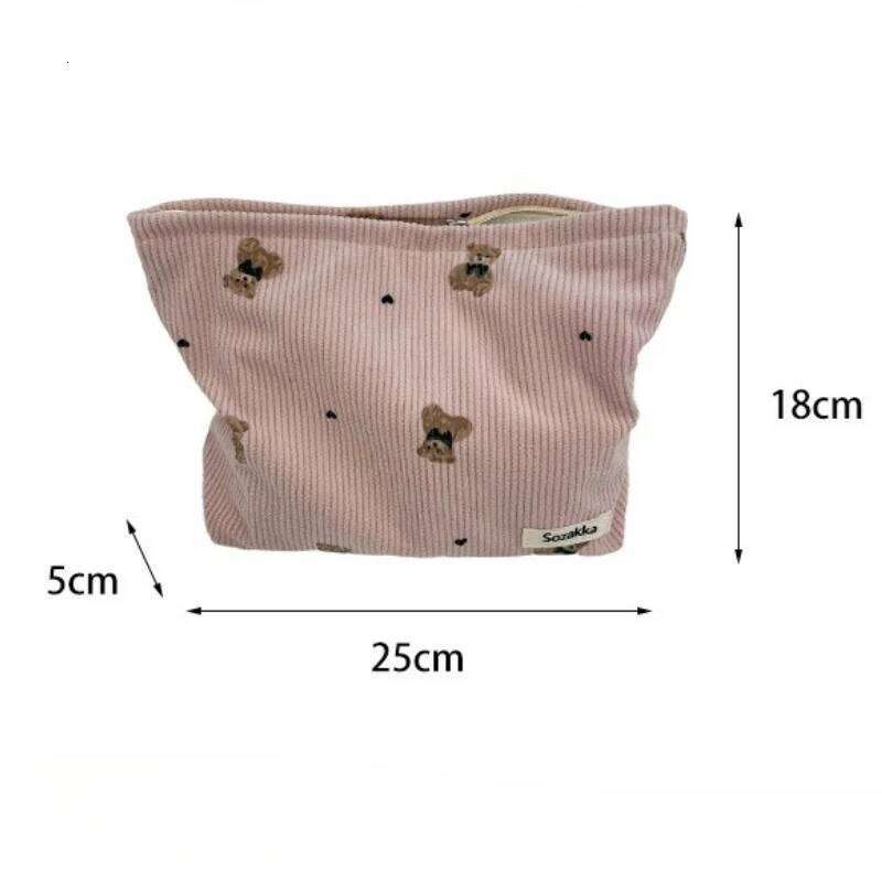 New Corduroy Bear Printed Clutch Cosmetic Large Capacity Pouch Toiletries Bag Travel Outdoor Makeup Storage Y260206