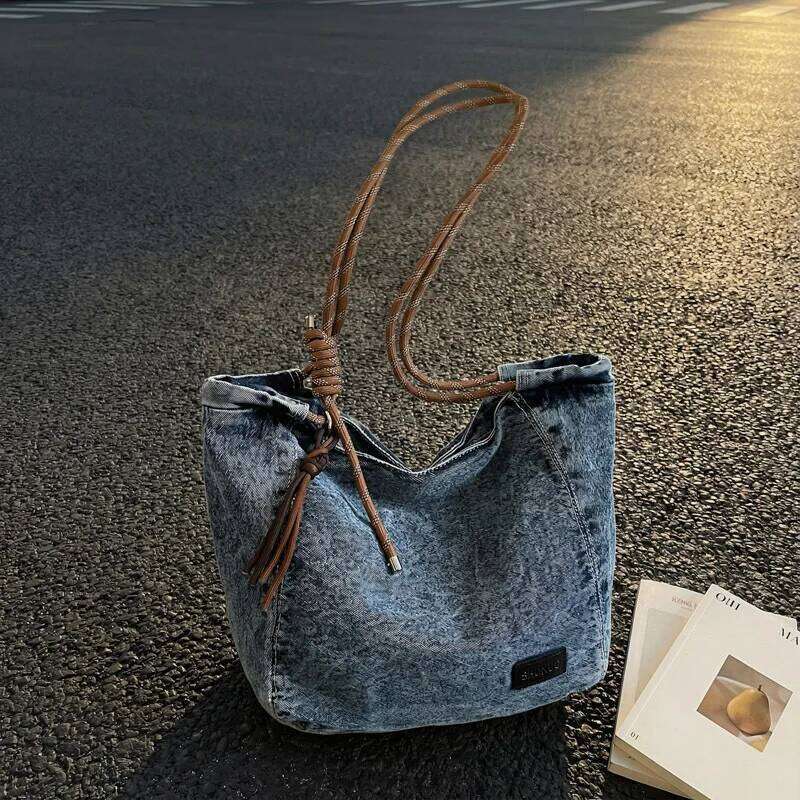 Fashion Crossbody Women Vintage Washed Denim Shoulder Bag Large Capacity Comfortable and Versatile Texture Bags for Travel Y260205