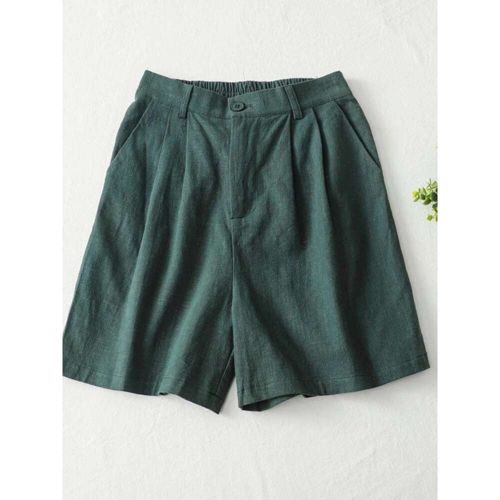 High Waist Cotton Linen orts Women's Casual Loose Straight Medium Five-Quarter Wide Leg Pants Retro Commute Sle XJ260206