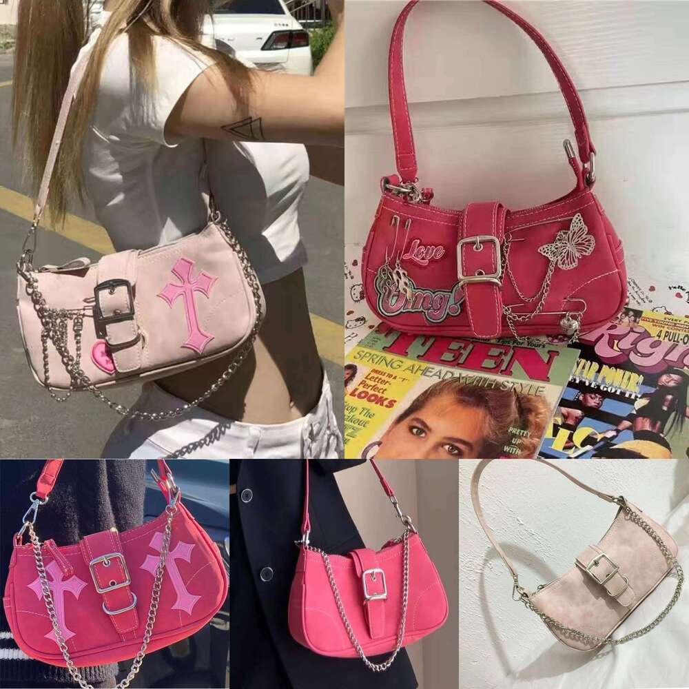 Y2K Sweet Cool Women's Underarm Hot Girls Pink Shoulder Bags Messenger Bag Retro Design Female Chain Purse Armpit Handbags Y260205