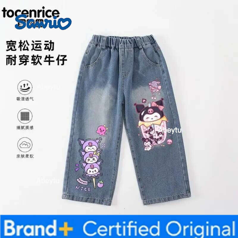 Sanrio Kuromi Hello Kitty My Melody Straight Leg Jeans for Girls Spring and Autumn Casual Wear Fashionable Style Denim Pants H260206