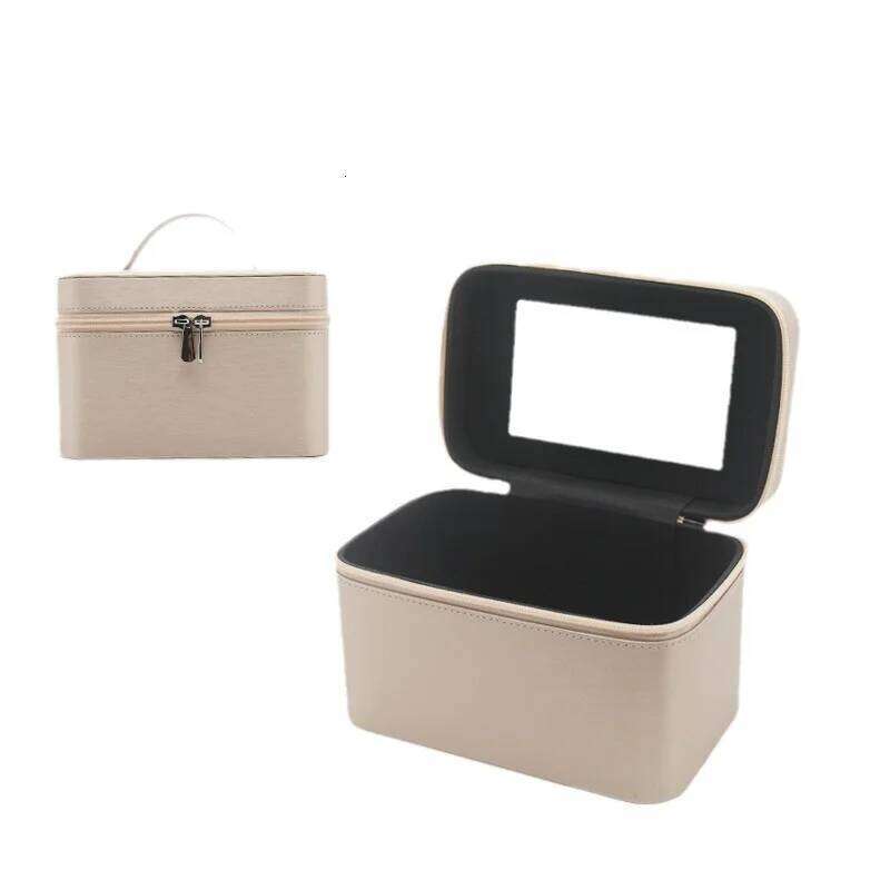 Large capacity Ins style bag, portable travel handheld case, simple with mirror makeup storage bag Y260206