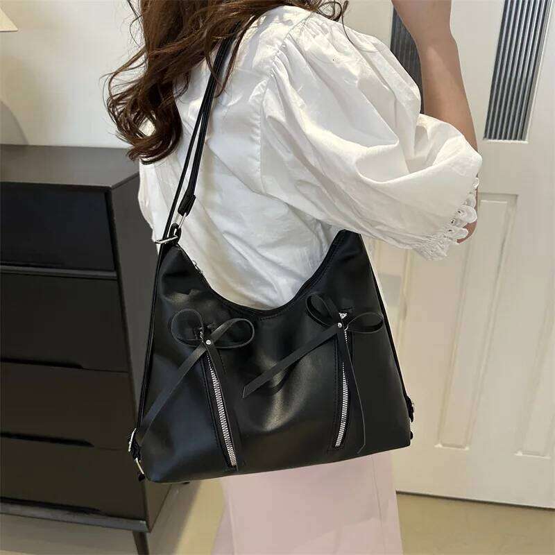 Fashion Bow Design Women's Shoulder Hobos Bags Casual Soft Pu Ladies Backpack Handbags Simple Solid Color Girls Underarm Tote Y260205