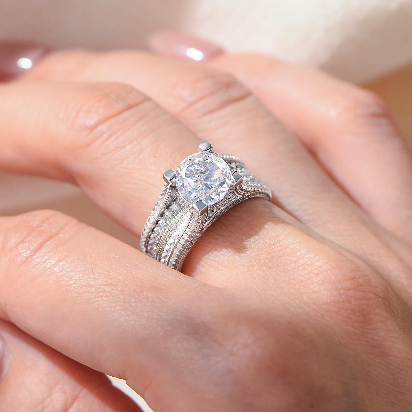 S925 Sterling Silver 5A Ice Flower Cut Zircon for Women, New Micro Pave Full Diamond Wedding Ring Jewelry