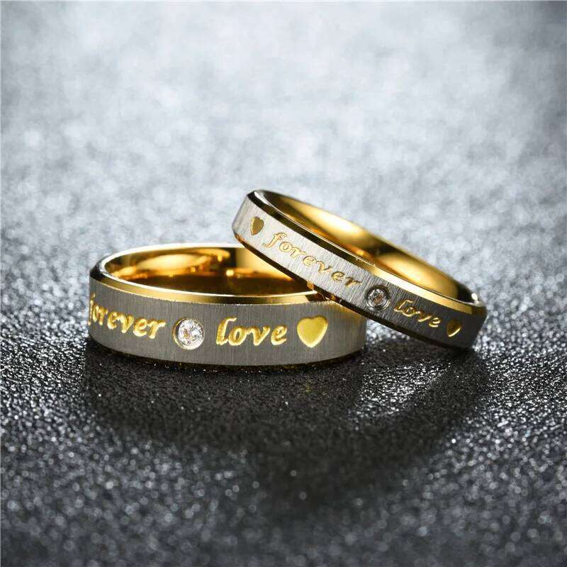 New Forever Love Couple For Women Men Heart Stainless Steel Wedding Ring Fashion Engaged Party Jewelry W260206