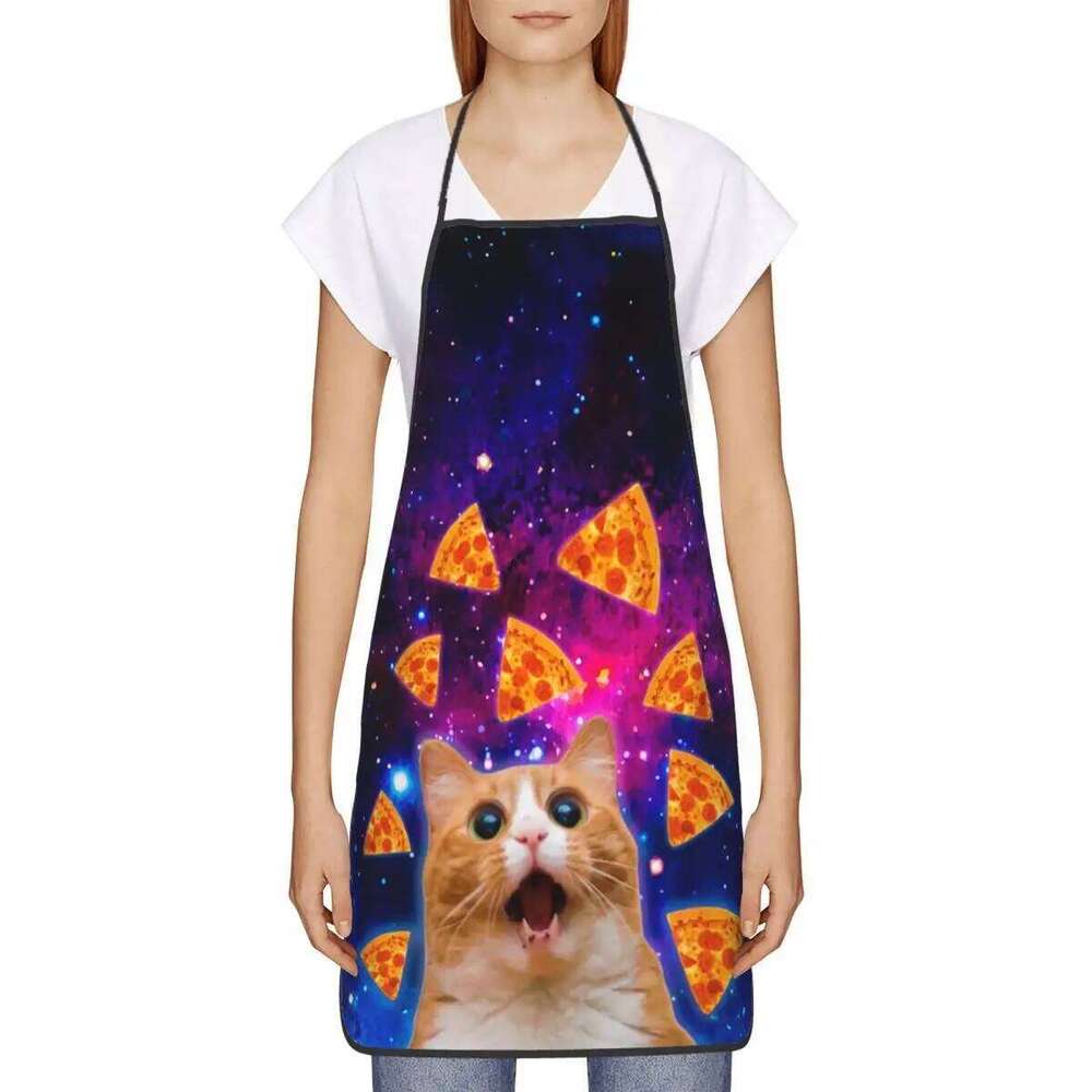 Funny Pizza Cat Bib Apron Men Women Unisex Kitchen Chef Kitten Lover Tablier Cuisine for Cooking Baking Gardening S260205