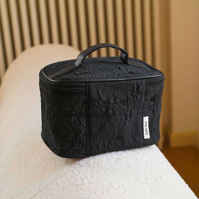 Black Rose Women's Cosmetic Carrying Case, Portable Cosmetics Storage Bag, Flap Large Capacity Double Zipper Closure Bag Y260206