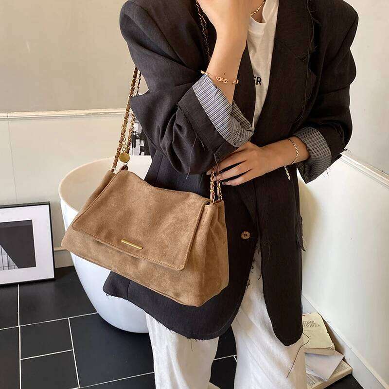 Fall Winter New Women's Tote Bag with Chain Strap, Suede Crossbody & Shoulder Handbag, Elegant Top-Handle Purse for Daily Use Y260205