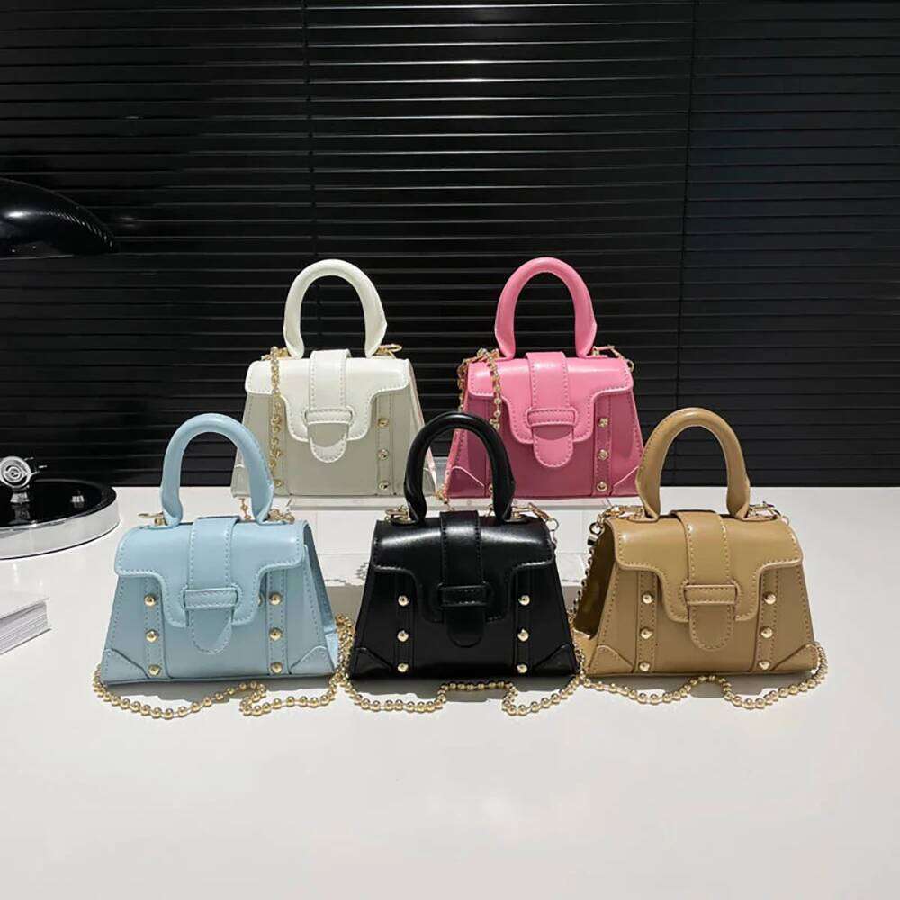 Fashion Mini Square Handbag Women Pu Leather Rivet Design Flap Shoulder Bags Small Chains Crossbody Lipstick Case Y260205