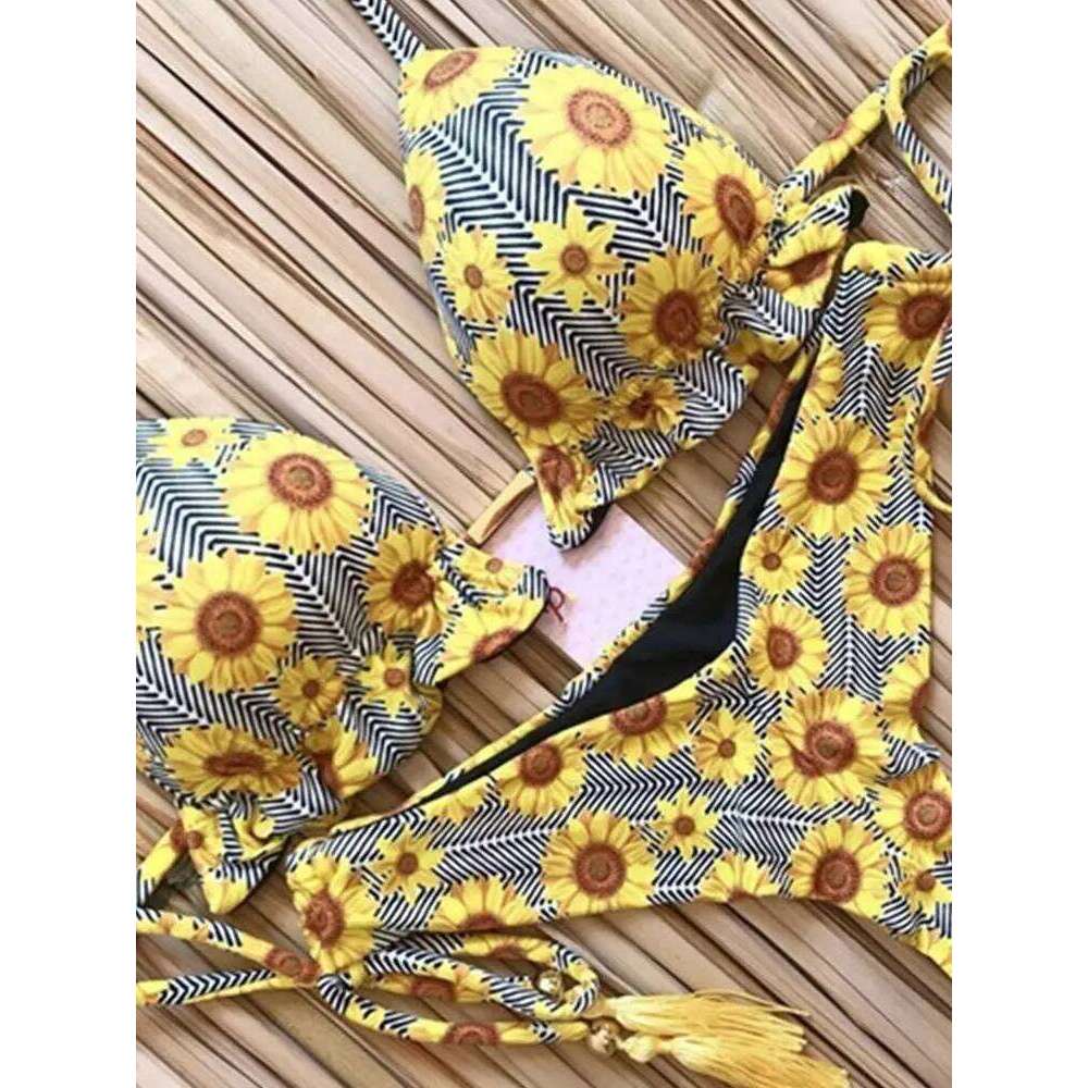 2019 Sexy Halter Women Thong Micro String Padded Swimwear Brazilian Bikini Bandage Tropical Plant Print Swimsuit XJ260206