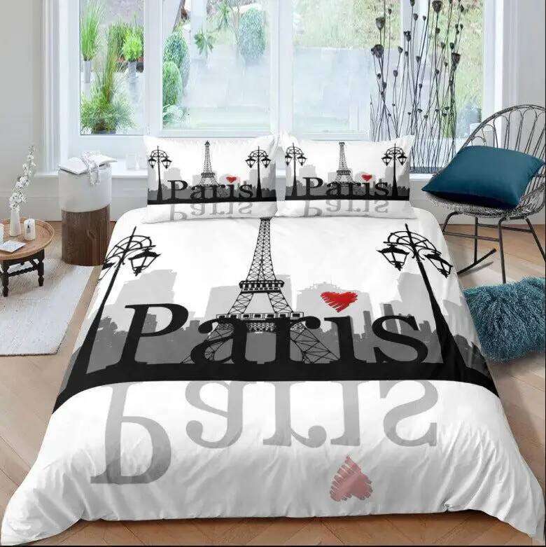 Eiffel Tower Bedding Queen Size Couple Valentine's Day Comforter Set For Women Romantic Paris Duvet Cover Room Decor XJ260206