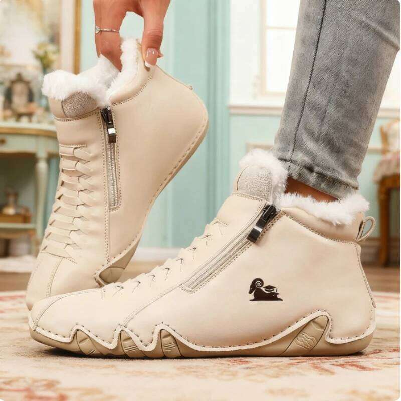 Casual Side Zipper Short Boots Versatile Flats Bottom Fashion Pu Leather Women's Loafers Winter Keep Warm Shoes