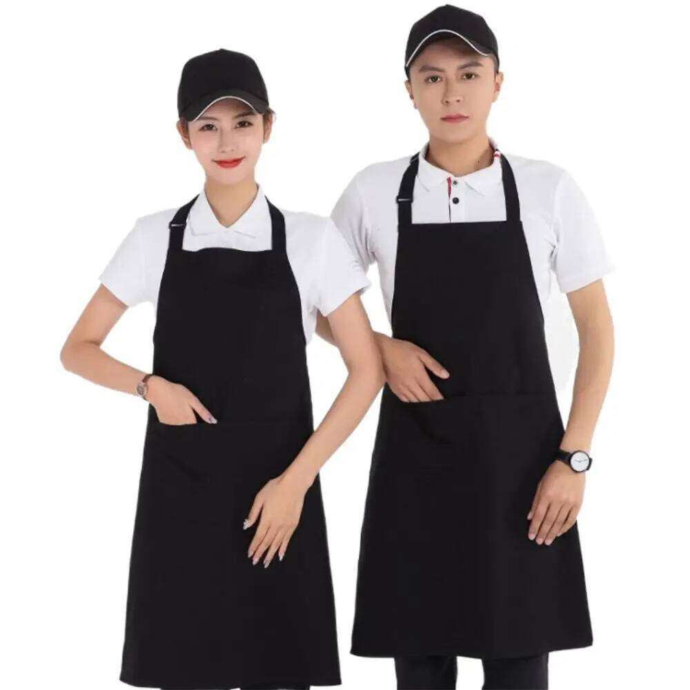 BBQ Polyester Cotton Waterproof with large pocket Black Chef Work Apron Adjustable Anti Dirty Kitchen Aprons Nail Beauty S260205