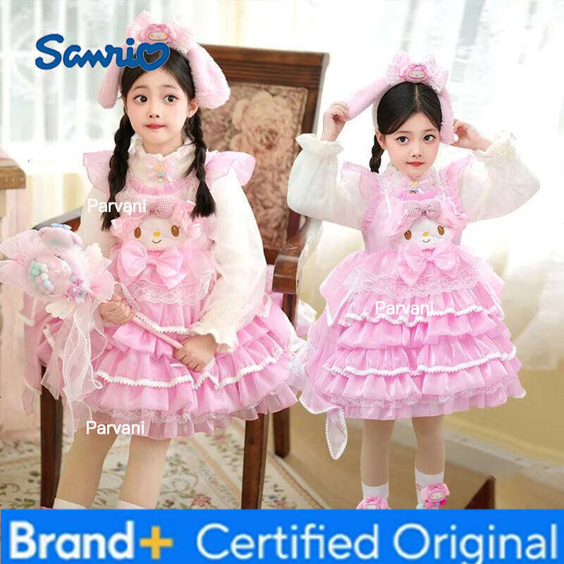 Sanrio My Melody Girls Princess Anime Figure Lolita Kawaii Cartoon Birthday Clothes Spring Autumn New Cloak Dress Suspender Skirt H260206 - view 4