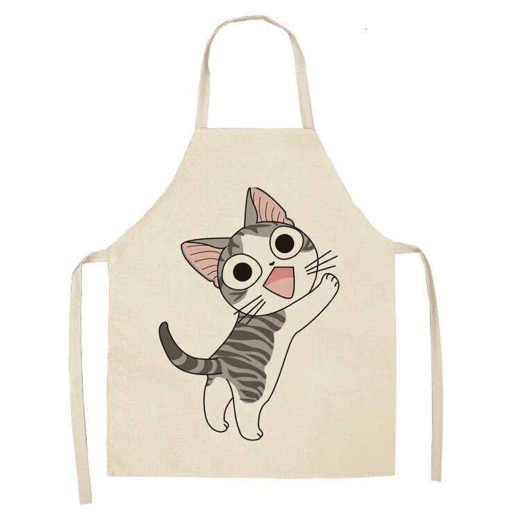 1 Pcs Kitchen Apron Animals Cute Cartoon Cat Sleeveless Cotton Linen Women Home Cleaning Tools Aprons for Woman S260205