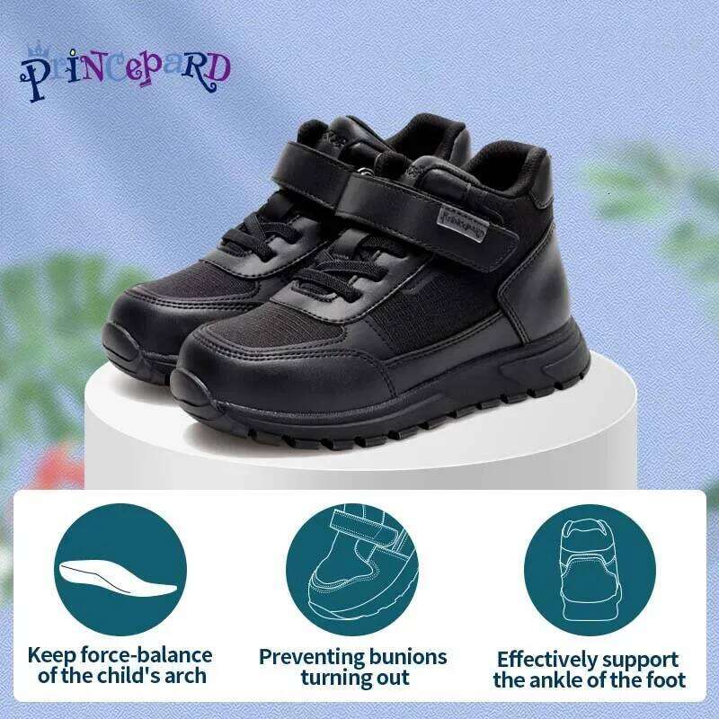 Princepard Orthopedic Sneakers for Kids & Toddlers High Top Black School Shoes with Arch And Ankle Support Corrective Casual H260206
