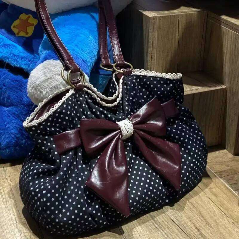 Bow Tote Women, Polka Dot Pattern With Ruffled Trim, Chic Spacious Shoulder Bag For Commute & Daily Use Y260205