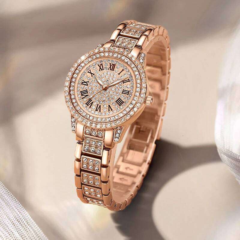 Fashion Rhinestones Quartz Watches Luxury Brand Roman Scale Stainless Steel Strap Elegant Dress Watch Women Gifts Z260206