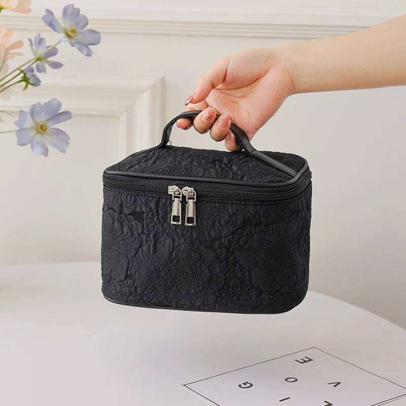 Black Rose Women's Cosmetic Carrying Case, Portable Cosmetics Storage Bag, Flap Large Capacity Double Zipper Closure Bag Y260206
