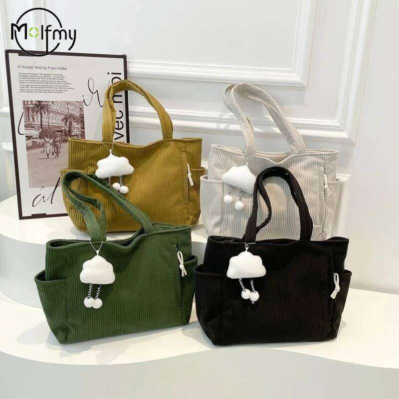 Corduroy Bags Women Casual Handbag Light Retro Large Capacity Shoulder Strap Commuter Handbags 2025 Autumn and Winter Y260205