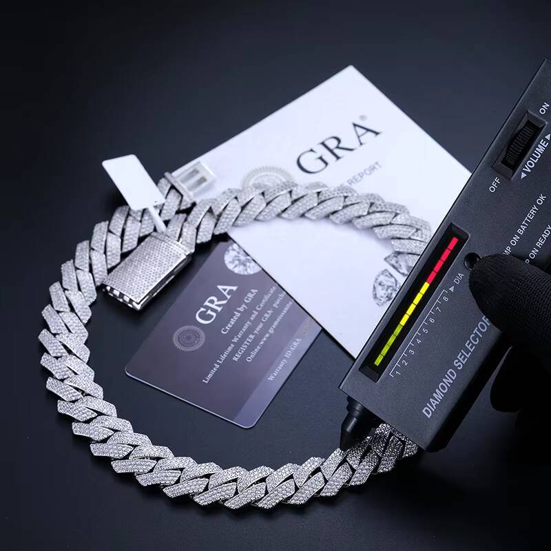 Xs Pass Tester Bling Hop Jewelry 18mm 925 Sterling Silver Vvs Moissanite Iced Out Miami Cuban Link Chain for Men