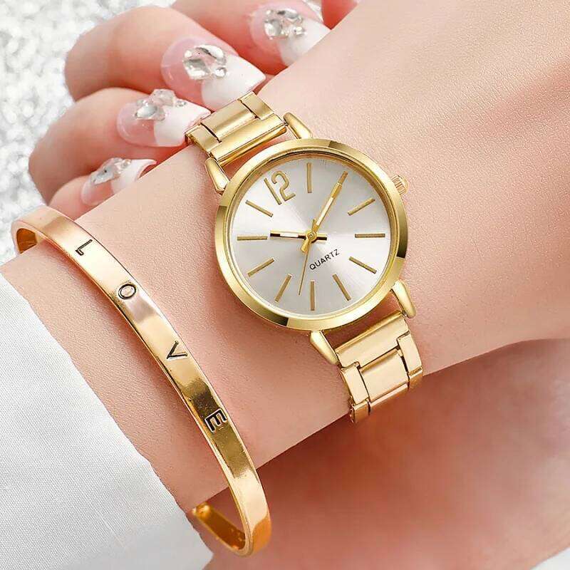 2PCS/Set Fashion Women Watches Small Dial Quartz Watch Luxury Ladies Wristwatch Bracelets Set Reloj Mujer Z260206