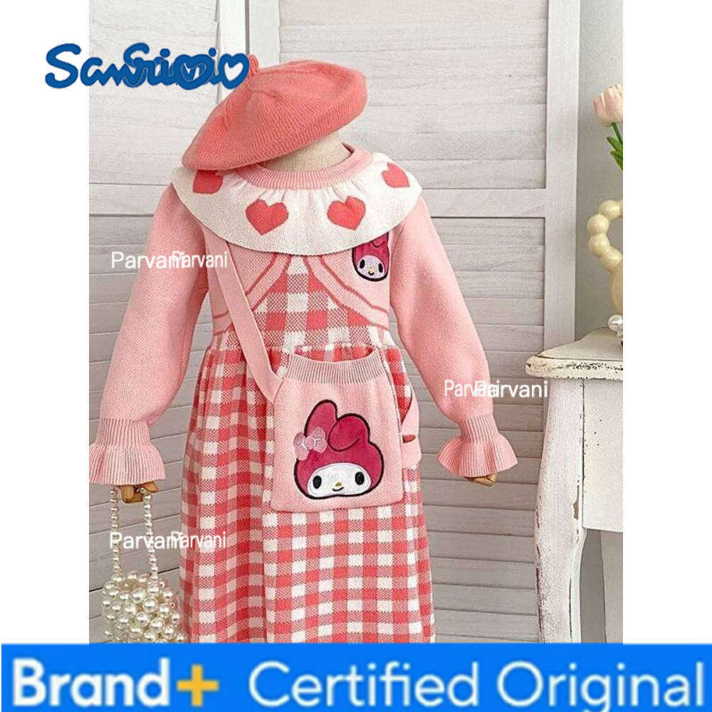 Sanrio My Melody Hello Kitty Dress Soft Wool Knit for Little Girls Autumn Winter Cute Cartoon Long Sleeve Plaid Pattern Kawaii H260206 - view 5
