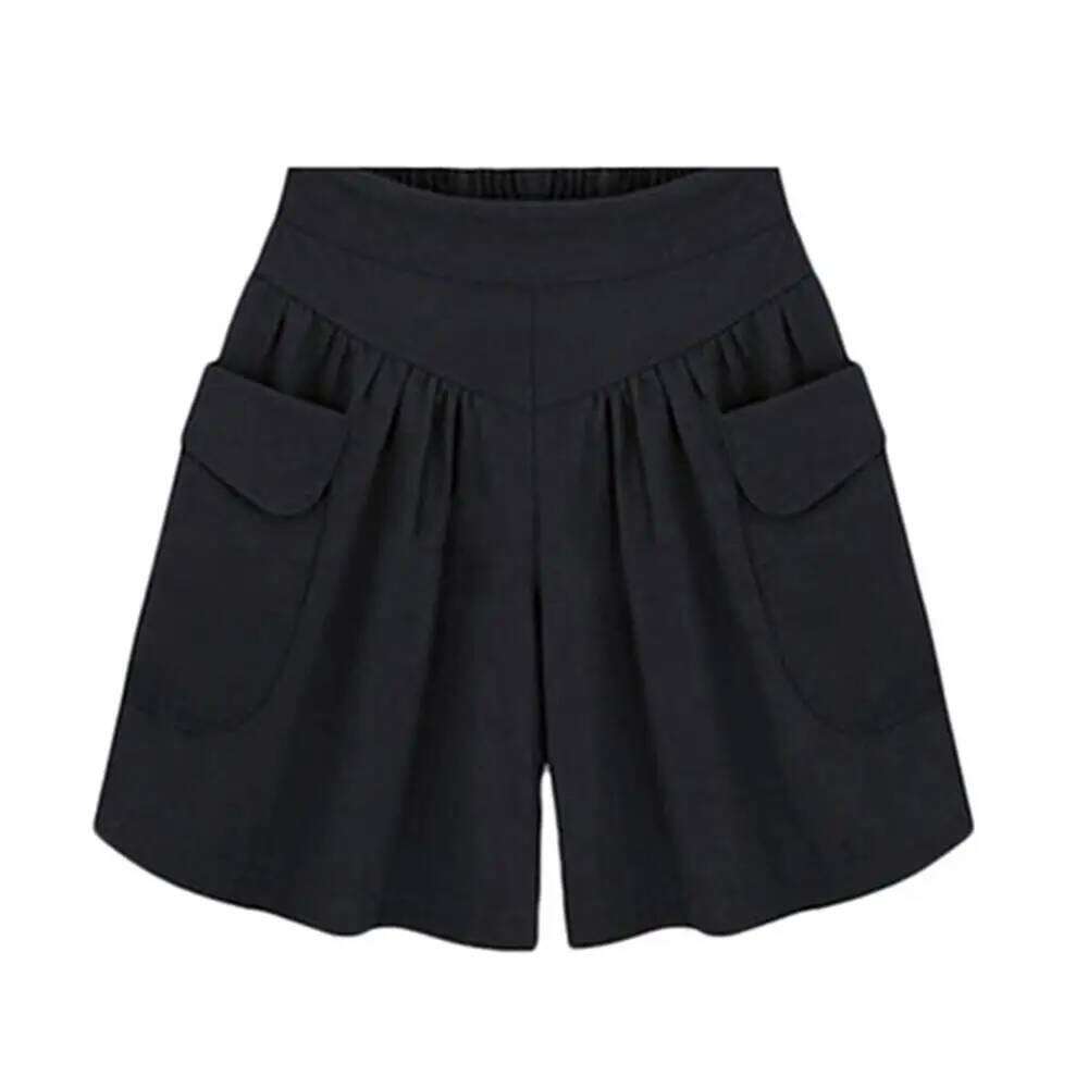 Wide Leg Sports Pants Summer Women Solid Color Elastic Waist Casual Loose with Pocket Female Shorts Women's XJ260206