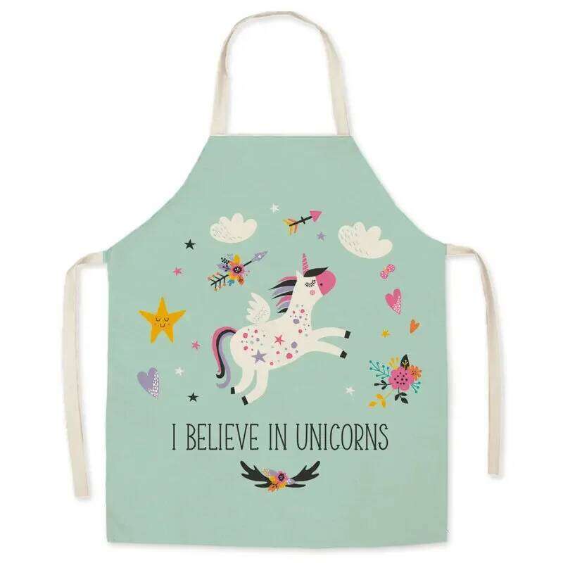 Linen Fabric Cartoon Unicorn Oil-proof Cute Parent-child Kitchen Decoration Children Adult Sleeveless Apron Custom S260205