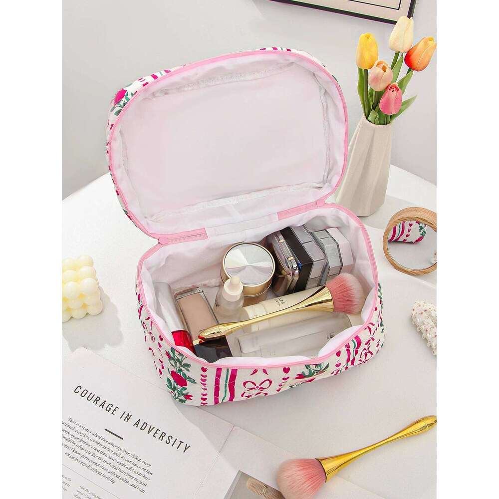 1/3PCS for Women Quilted Cotton Make Up Travel Cosmetic Large Set Cute Bow Makeup Bag Organizer Y260206