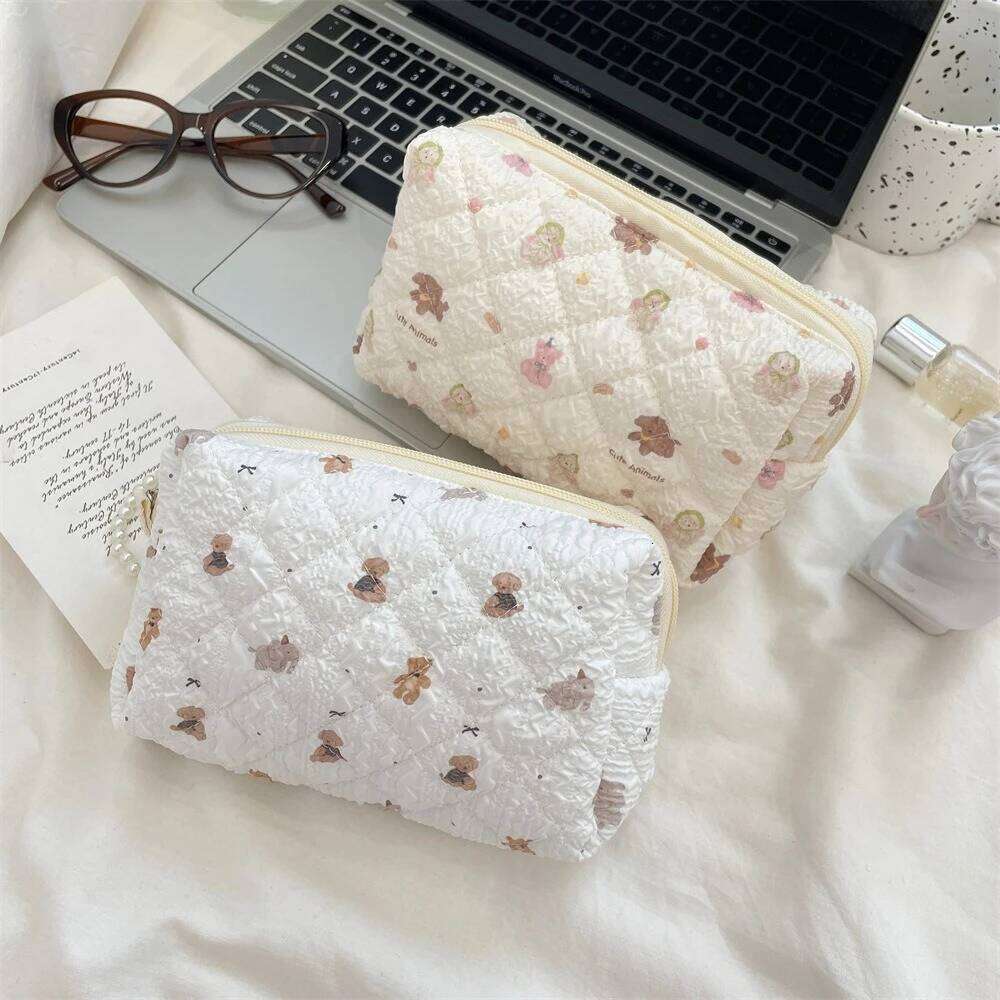 Pink Flower Women Makeup Bag Travel Organizer Coins Handbag Pouch Girls Cute Cartoon Square Zipper Cosmetic Bags Y260206
