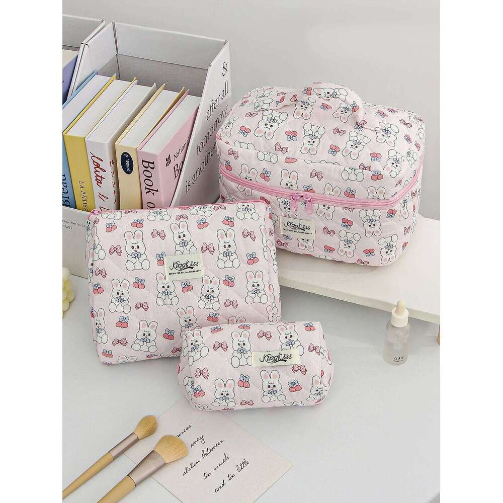 1pc/set Bunny Cherry Quilted Cute Portable Storage Bag, Multifunctional Makeup Bag Y260206