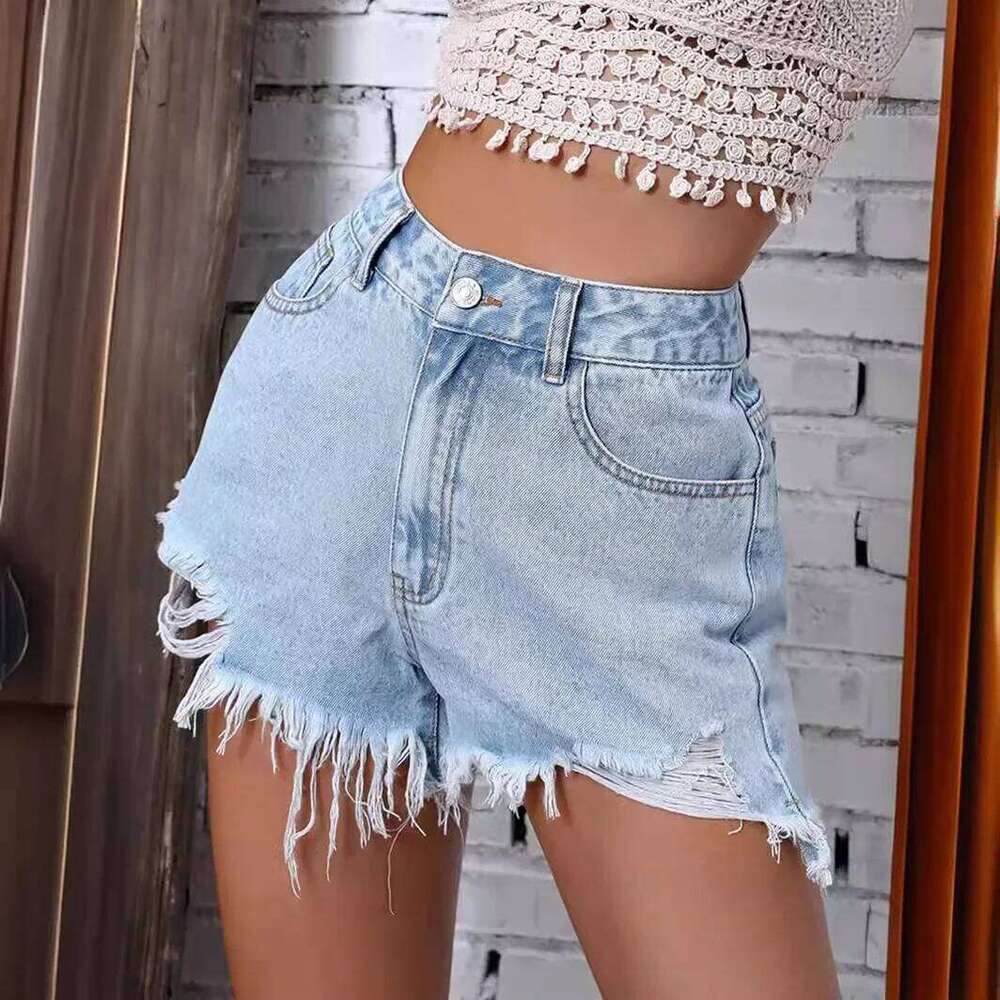 Distressed Shorts Denim Women Jeans High Waist Sexy Slim Fit Ripped Washed Pockets Solid Hole Casual Basics Skinny C260206
