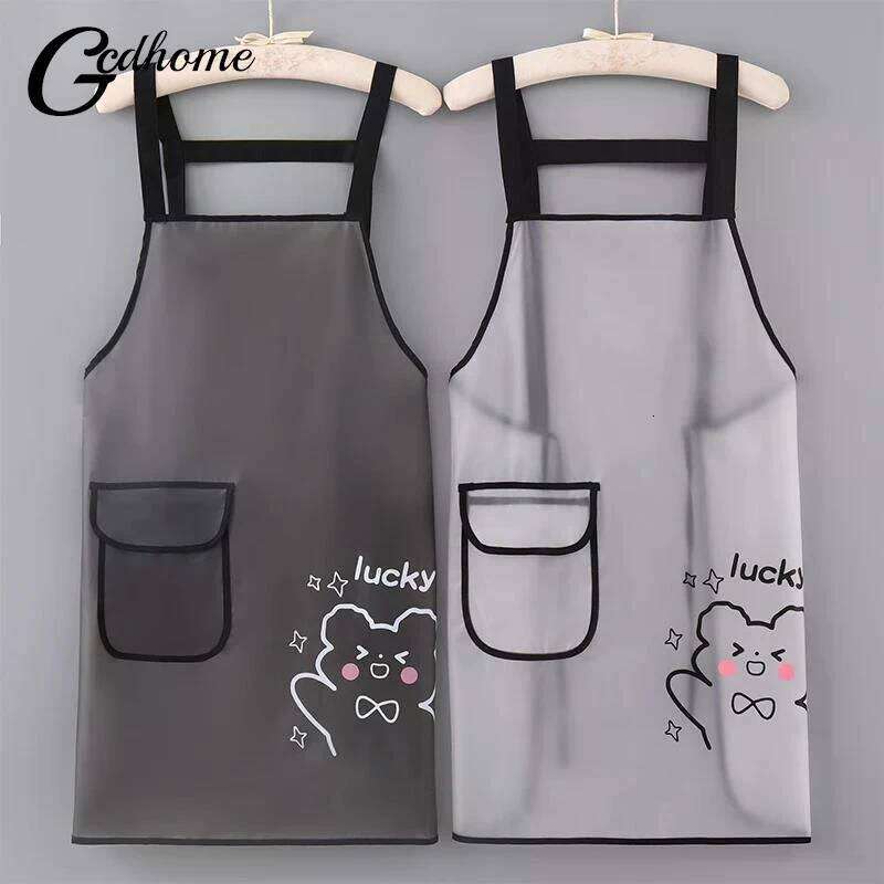 Waterproof TPU Kitchen Apron - Sleeveless, Oil-proof, Lightweight, Suitable For Cooking And Cleaning, Cute Bear, Simple Style S260205