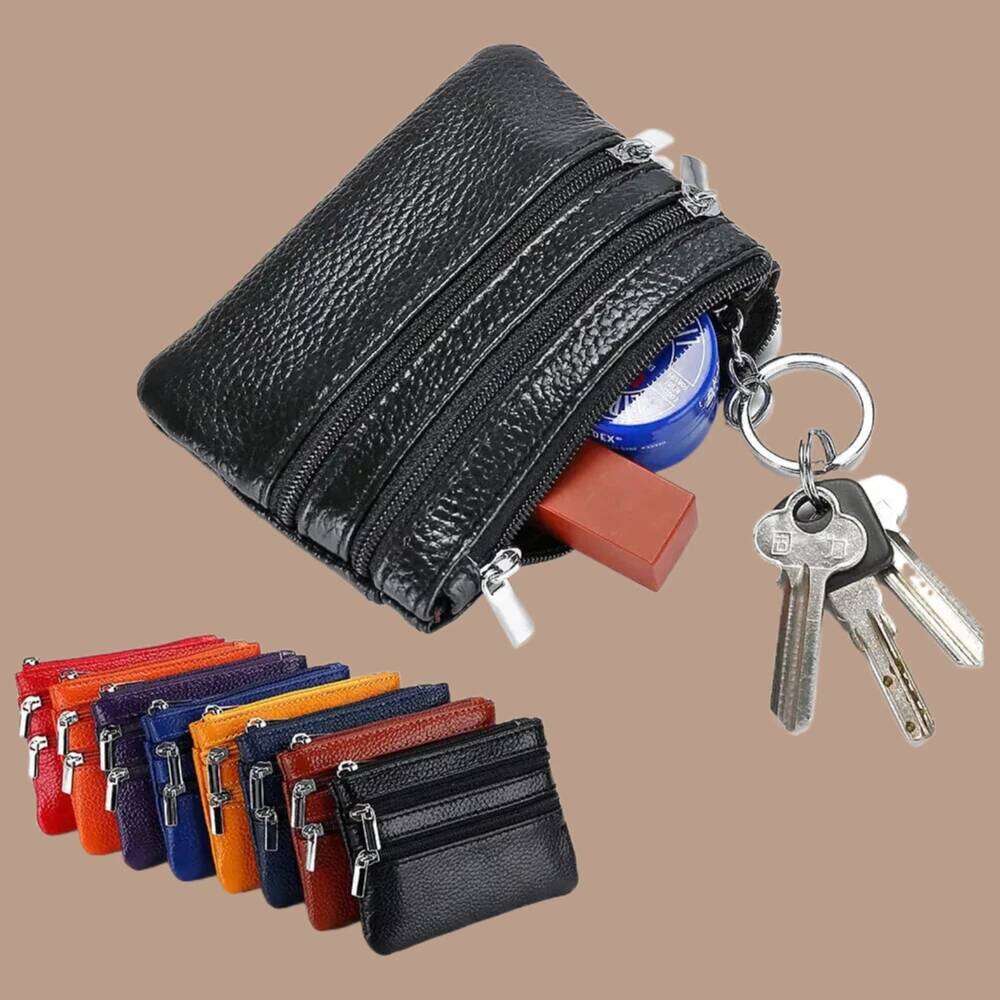 3 Zipper Bag Genuine Leather Pocket Money Coin Purses Small Wallet Women's Home Key Multifunctional Credit Card Holder Pouch Y260206