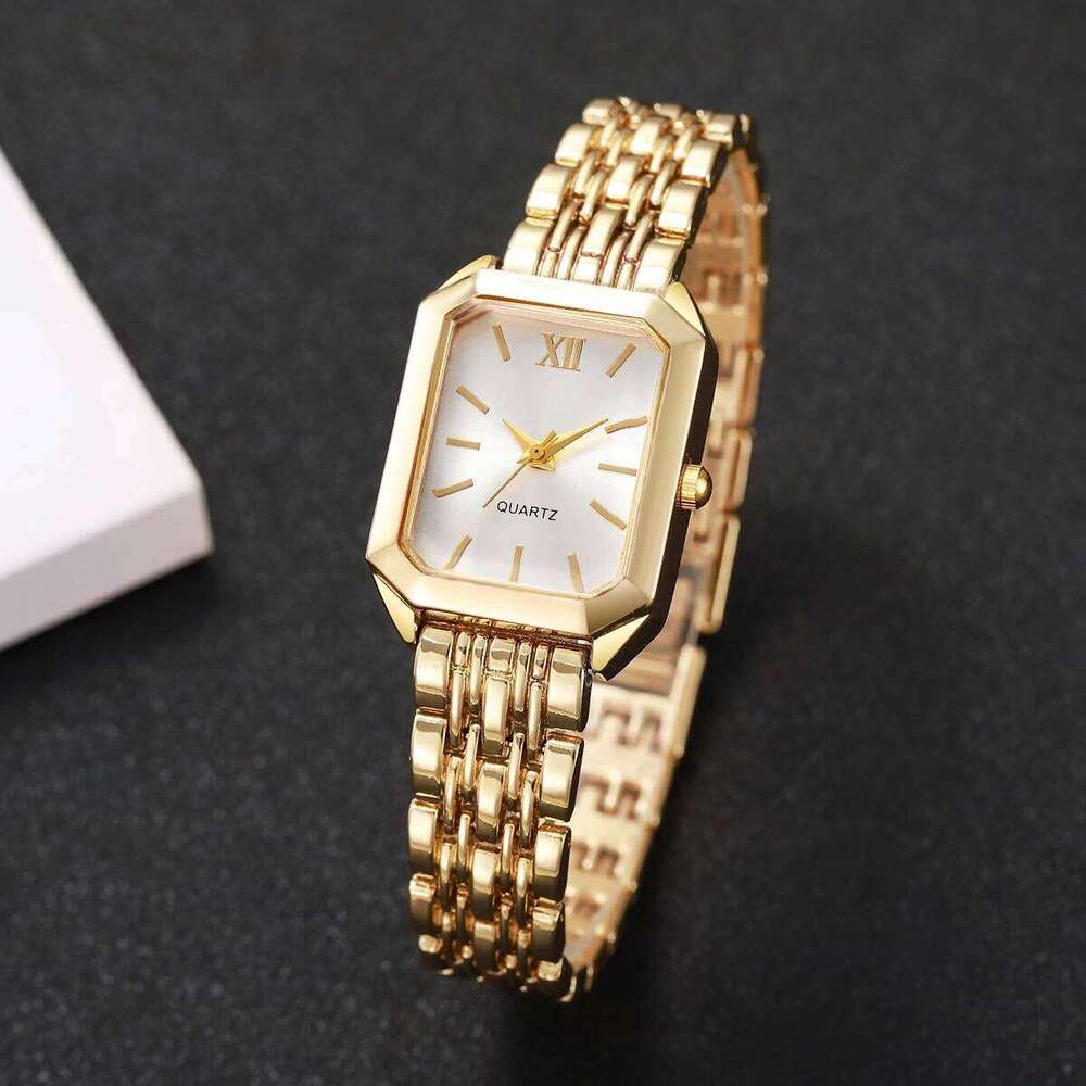 6PCS/Set Fashion Rectangle Women Watches Ladies Roma Dial Analog Quartz Wristwatch Jewelry Set Reloj Mujer Without Box Z260206