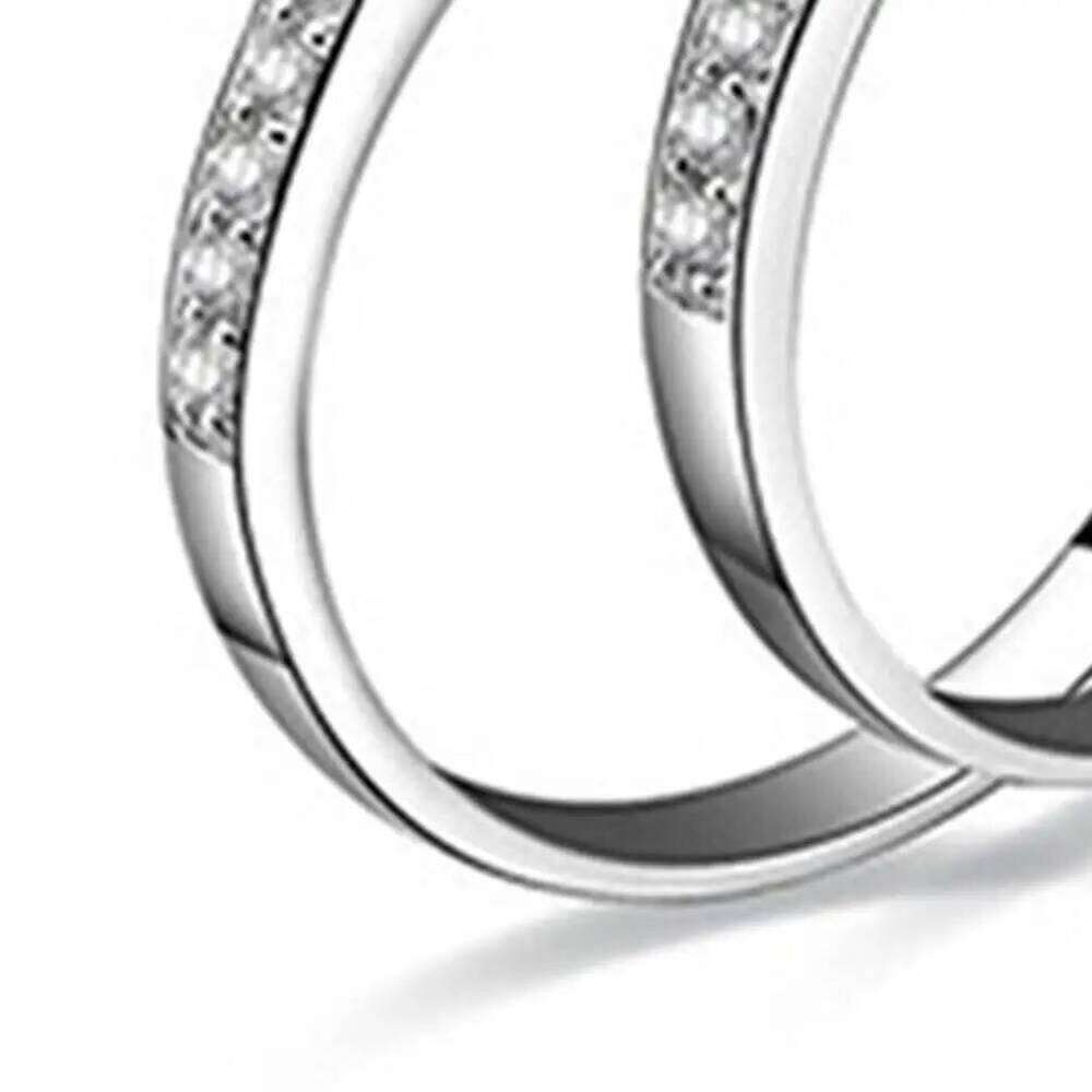 2Pcs/Set Shiny Cubic Zirconia Plated Silver Romantic Couple Finger Ring for Wedding W260206