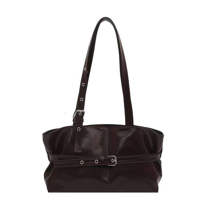 Autumn Retro Belt Design PU Shoulder Bags for Women Large Capacity Simple Ladies Tote Bag Solid Color Versatile Female Handbags Y260205