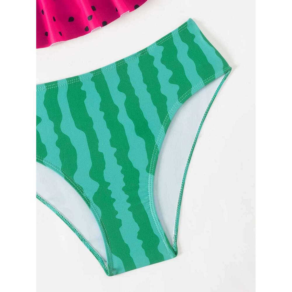 Ruffle Watermelon Print Swimwear Swimsuit Summer Beach Cute Girls Kids Bikini Set Outdoor Children Swimming Suit XJ260206