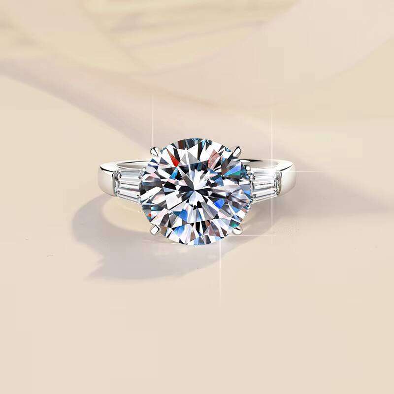 Fine Jewelry GRA Certified Premium 5Ct Three Stone Vvs1 Moissanite Platinum Plated Sterling Silver Trendy Ring For Women