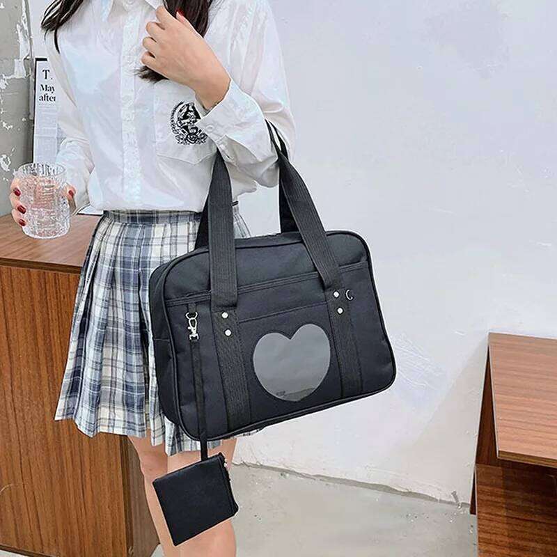 Japanese Lolita Heart JK School Uniform Bags Fashion Oxford Women Student PU Handbag Cosplay Anime Shoulder Bag Y260205