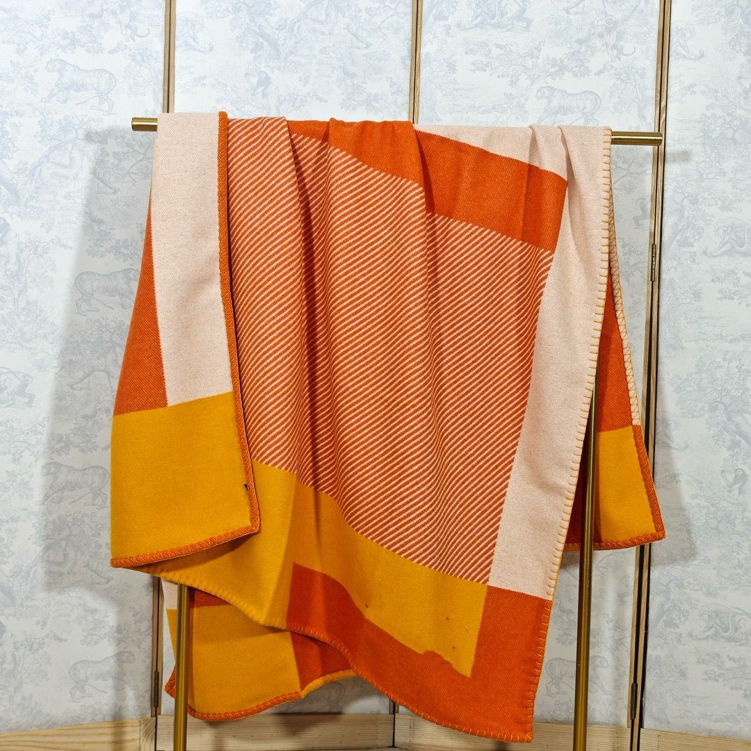 2024 New Designer 1500g 90%Wool 10%Cashmere H orange Blanket Thick Home Sofa Good Quailty TOP Selling Big Size Please leave Message To Me H Blankets