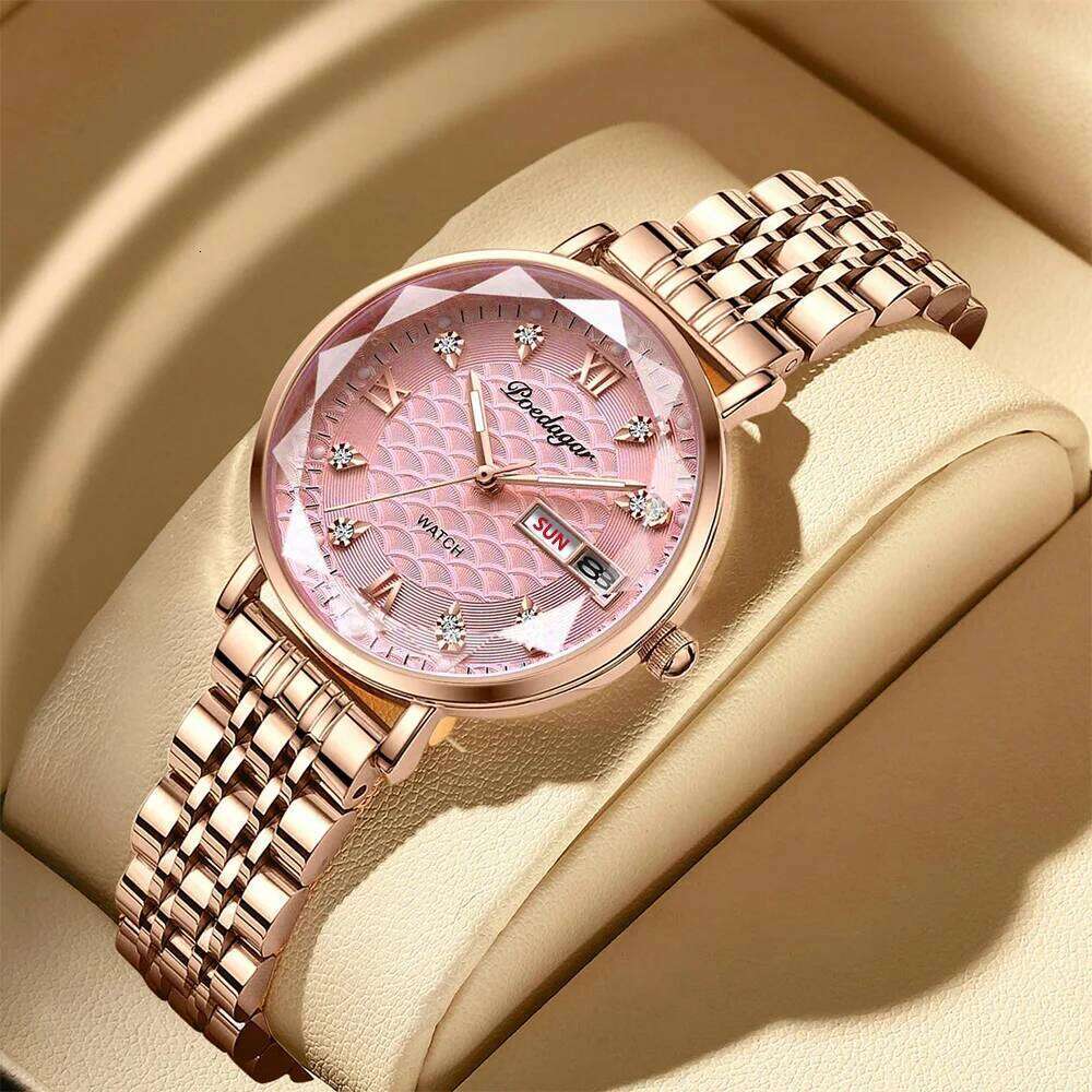 POEDAGAR Top Elegant Women's Watches Stainless Steel Date Week Woman Waterproof Luminous Fashion Ladies Watch Quartz Reloj Z260206