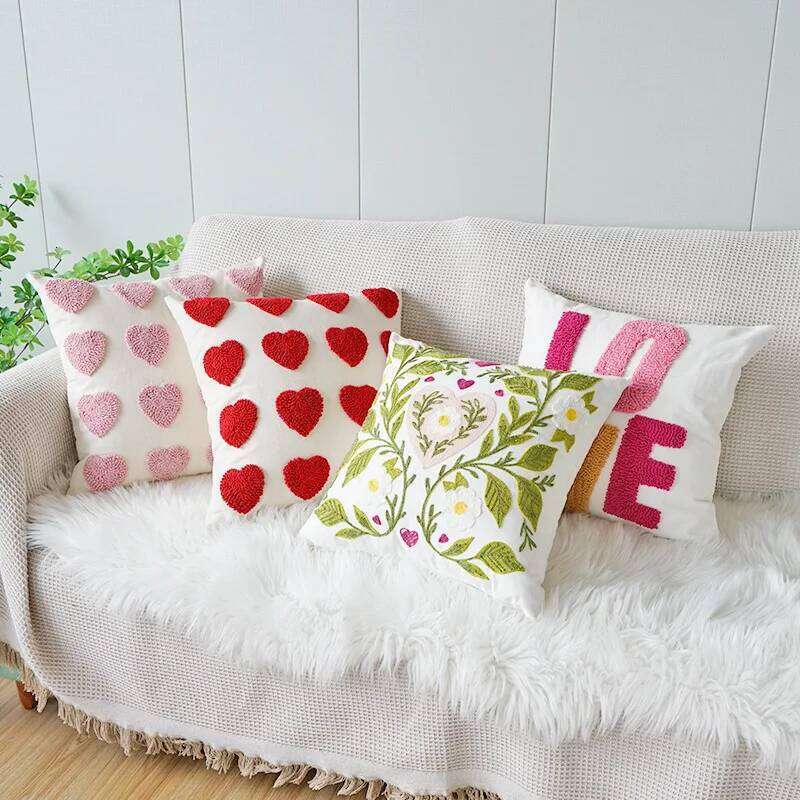 Valentines Day Embroidery Decorations Cushion Covers Heart Love Flower Pillowcase Home Decor For Couch Girlfriend Sofa Bedroom