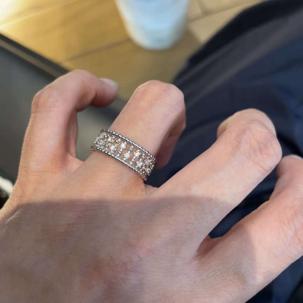 Vintage Brushed Retro Full Diamond Elegant High-end Light Luxury Beaded Lace Bamboo Joint Ring for Women